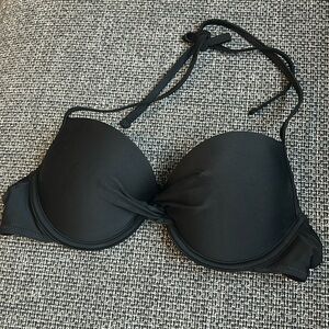 Black push-up tie halter bikini top